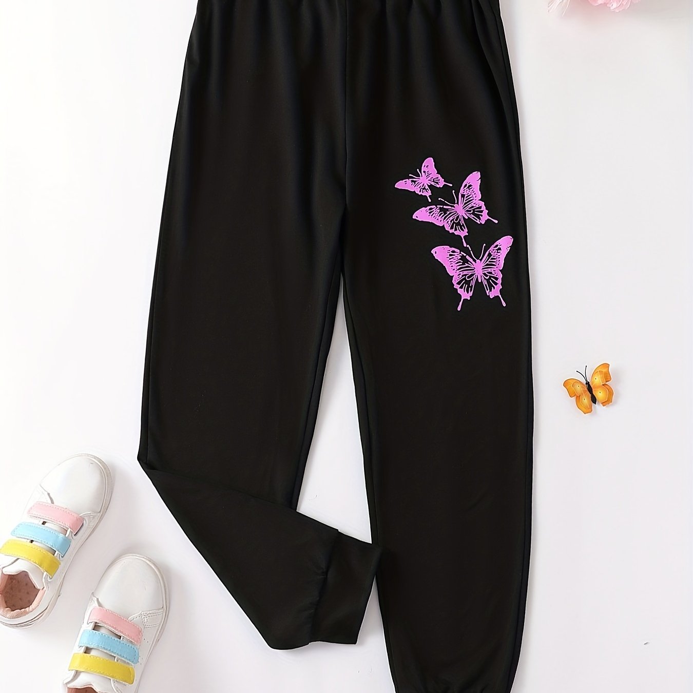 Girls Purple Butterfly High Waist Sweatpants