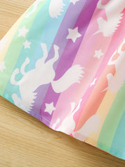 Girls' Rainbow Unicorn Print Cami Dress Kids Beach Vacation Outfit