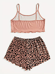 Leopard Print Pajama Set Cami Crop Top & Cozy Shorts