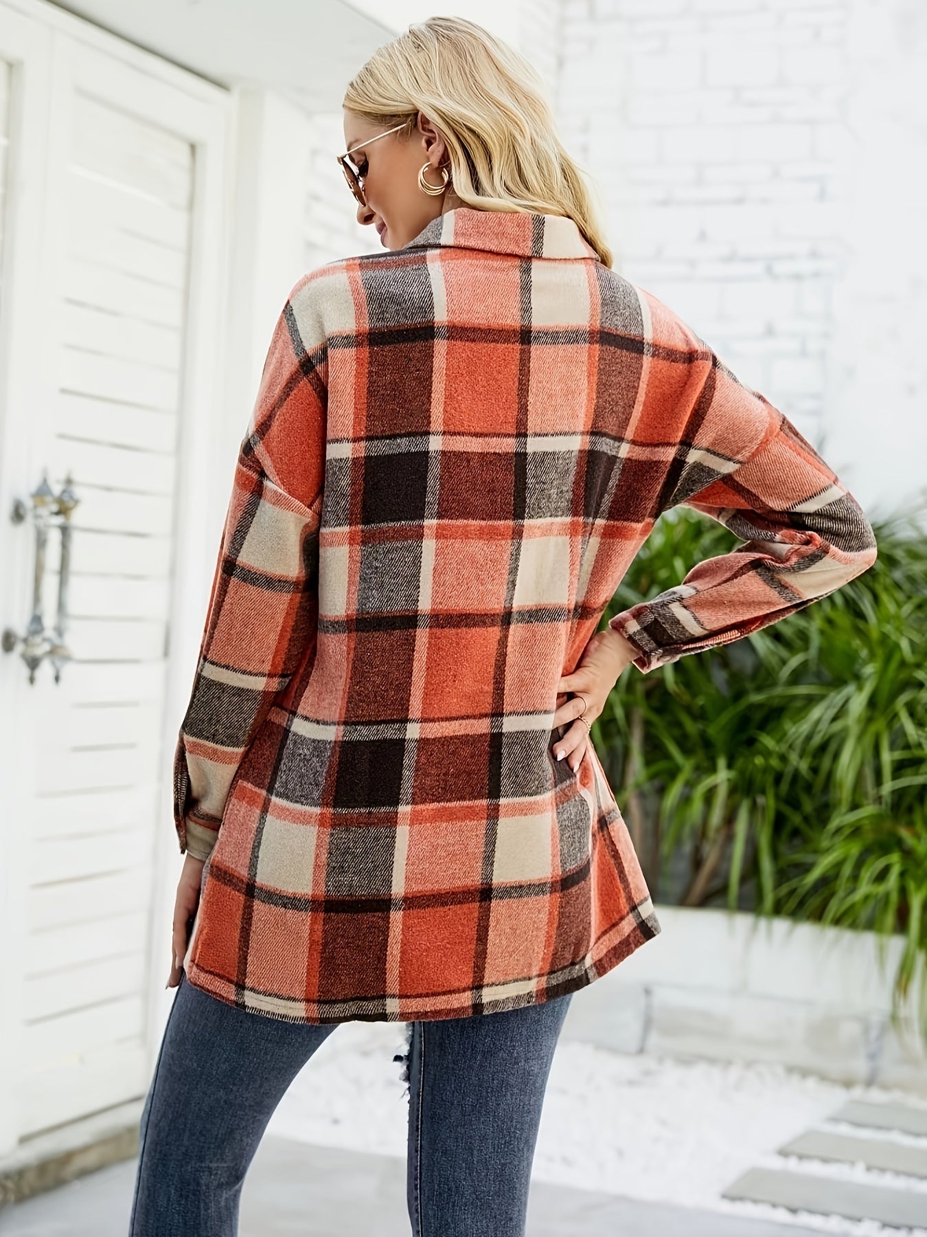 Plaid Print Long Sleeve Button Up Shacket