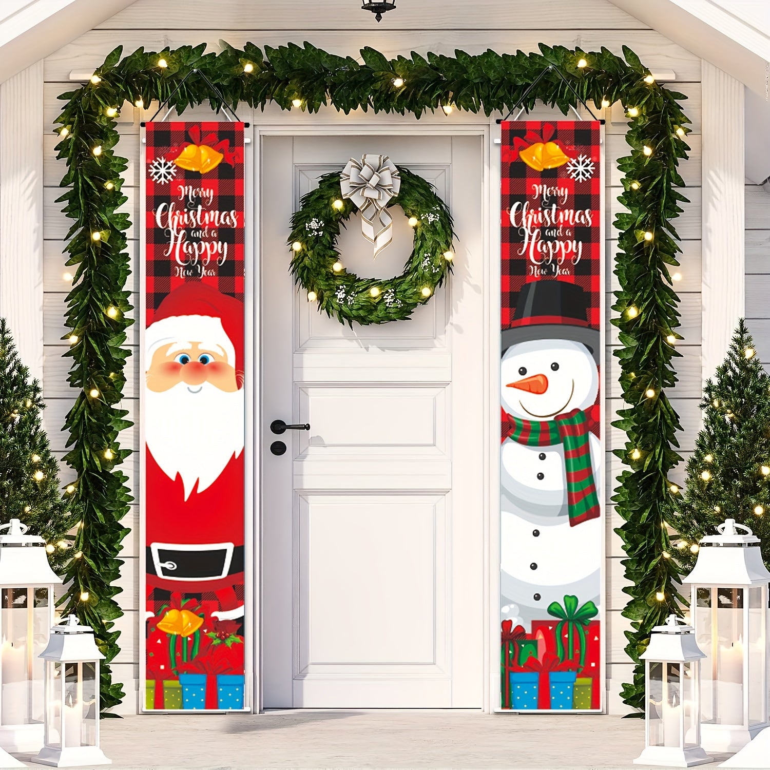 Christmas Door Banner Decorations Santa Claus Snowman Outdoor Hanging Decor