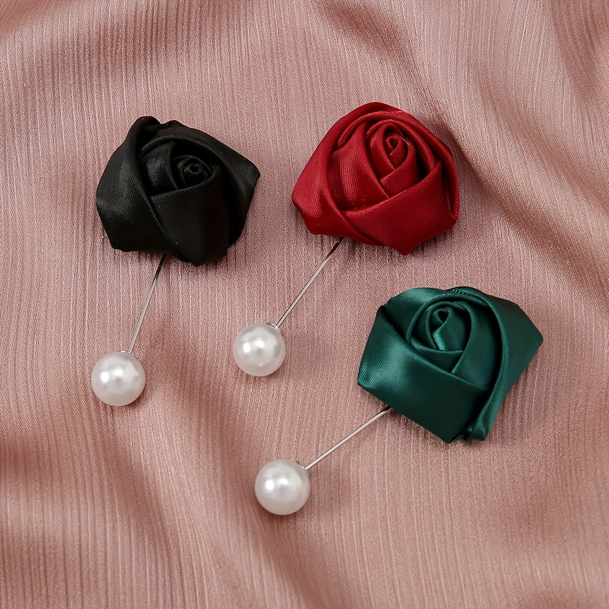 3pc Rose Flower Pins Faux Pearl Scarf Fixed Buckle Hijab Pins Brooches