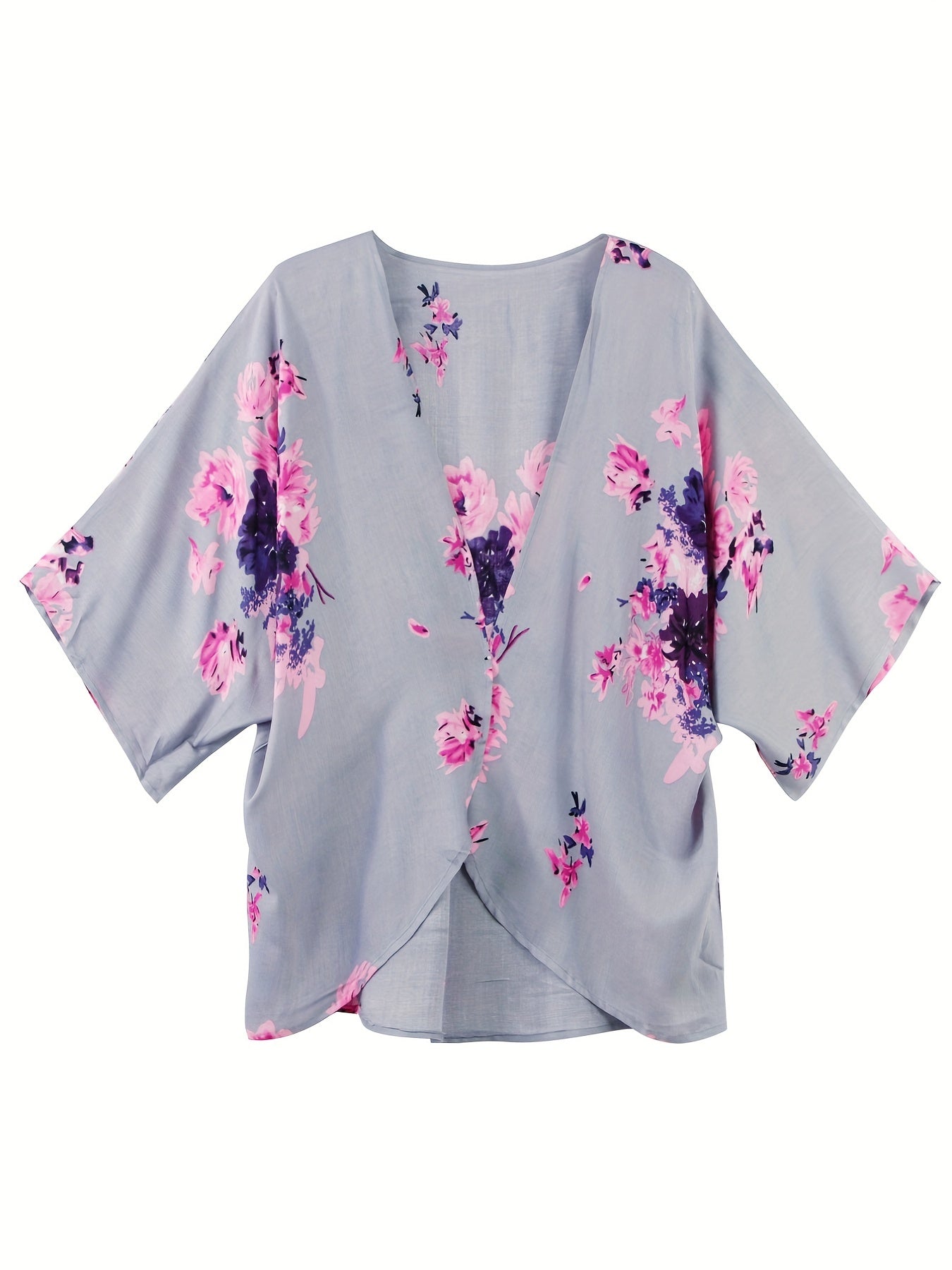 Floral Print Half Sleeve Open Front Cardigan