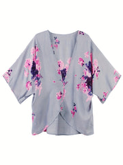 Floral Print Half Sleeve Open Front Cardigan