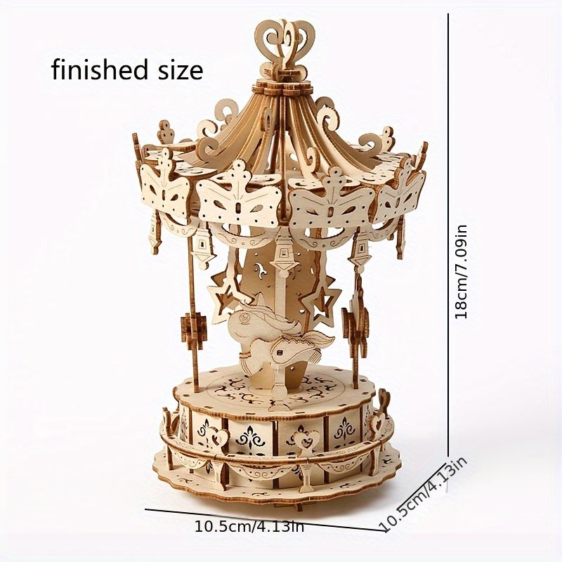 3D Wooden Carousel Jigsaw Puzzle DIY Assembly Model Creative Toy