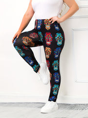 Floral Skull Print Leggings Stretch Skinny Yoga Pants