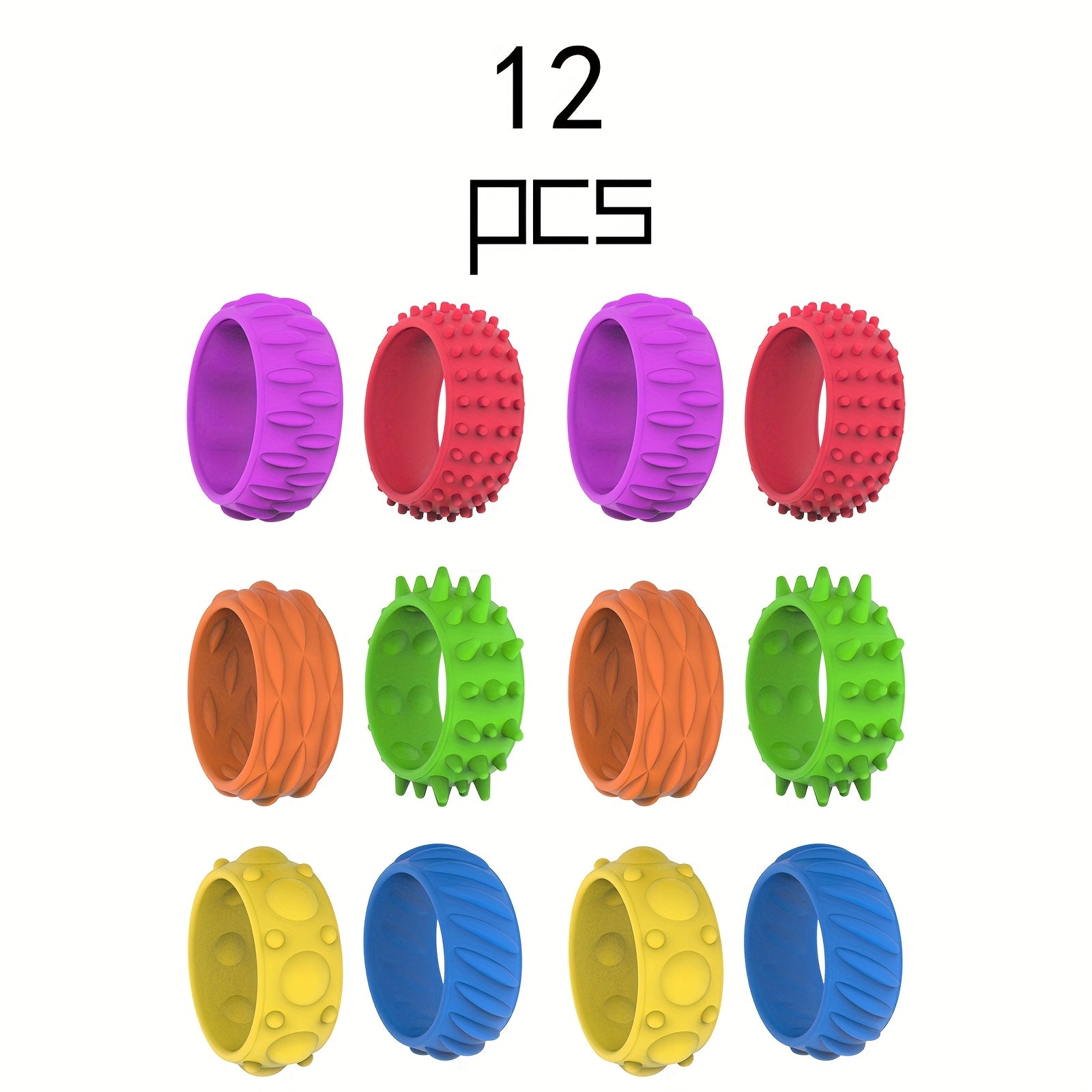Set of 12 Silicone Fidget Rings for Children Sensory Toys