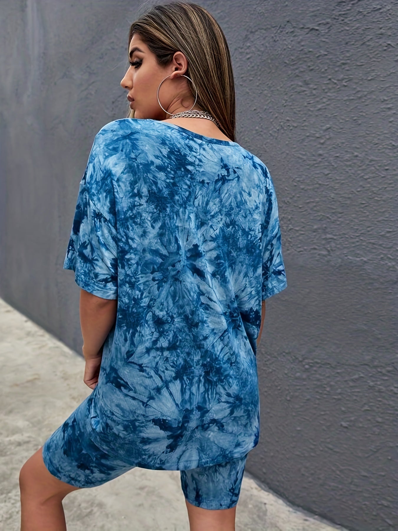 Tie Dye Two Piece Set Casual T-Shirt & Biker Shorts Outfit