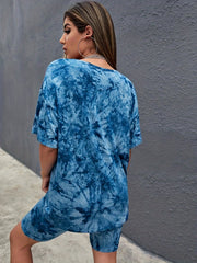 Tie Dye Two Piece Set Casual T-Shirt & Biker Shorts Outfit