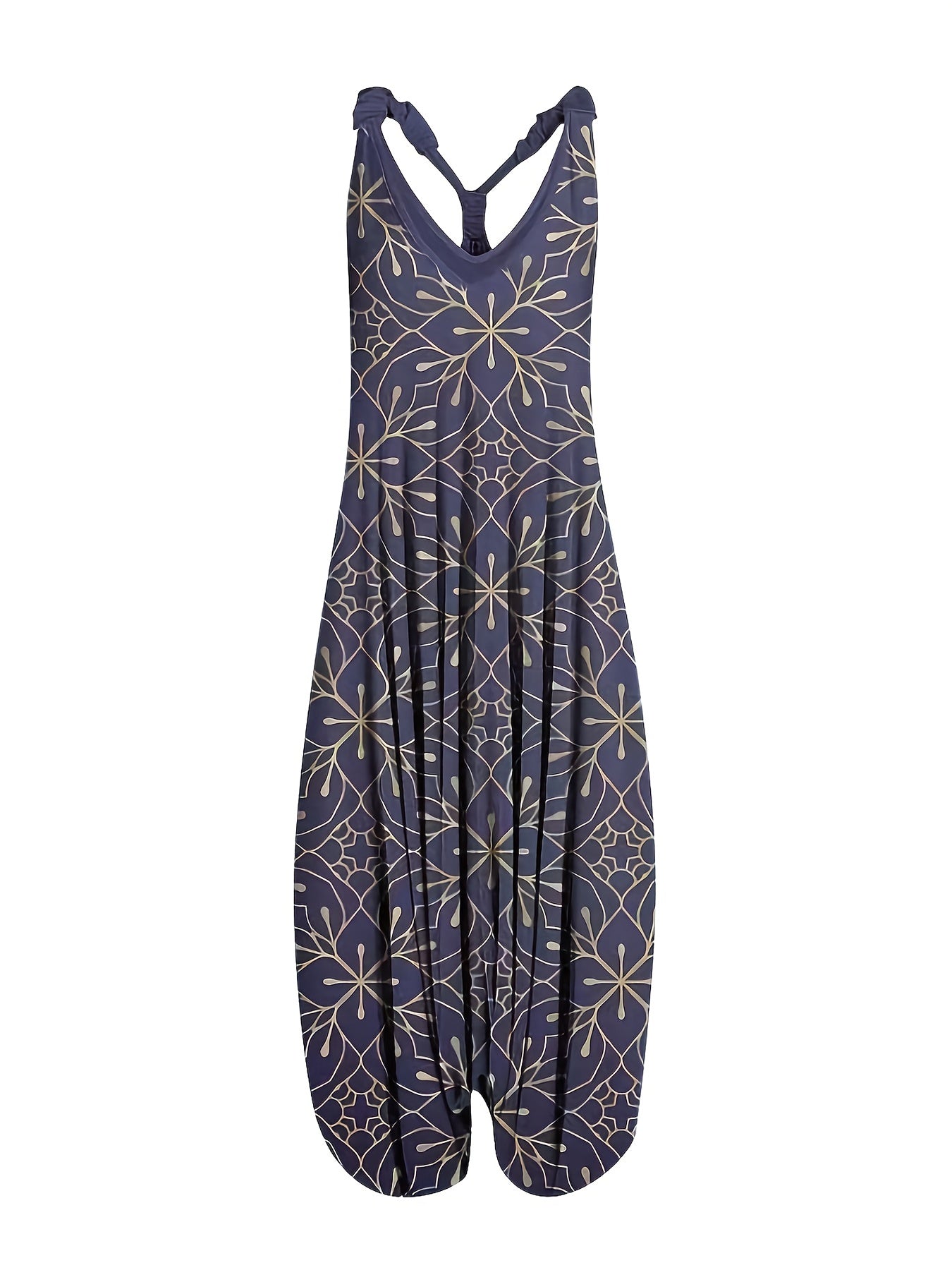 Print V Neck Harem Jumpsuit Spaghetti Strap Summer Clothing