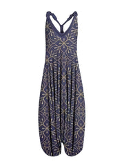 Print V Neck Harem Jumpsuit Spaghetti Strap Summer Clothing