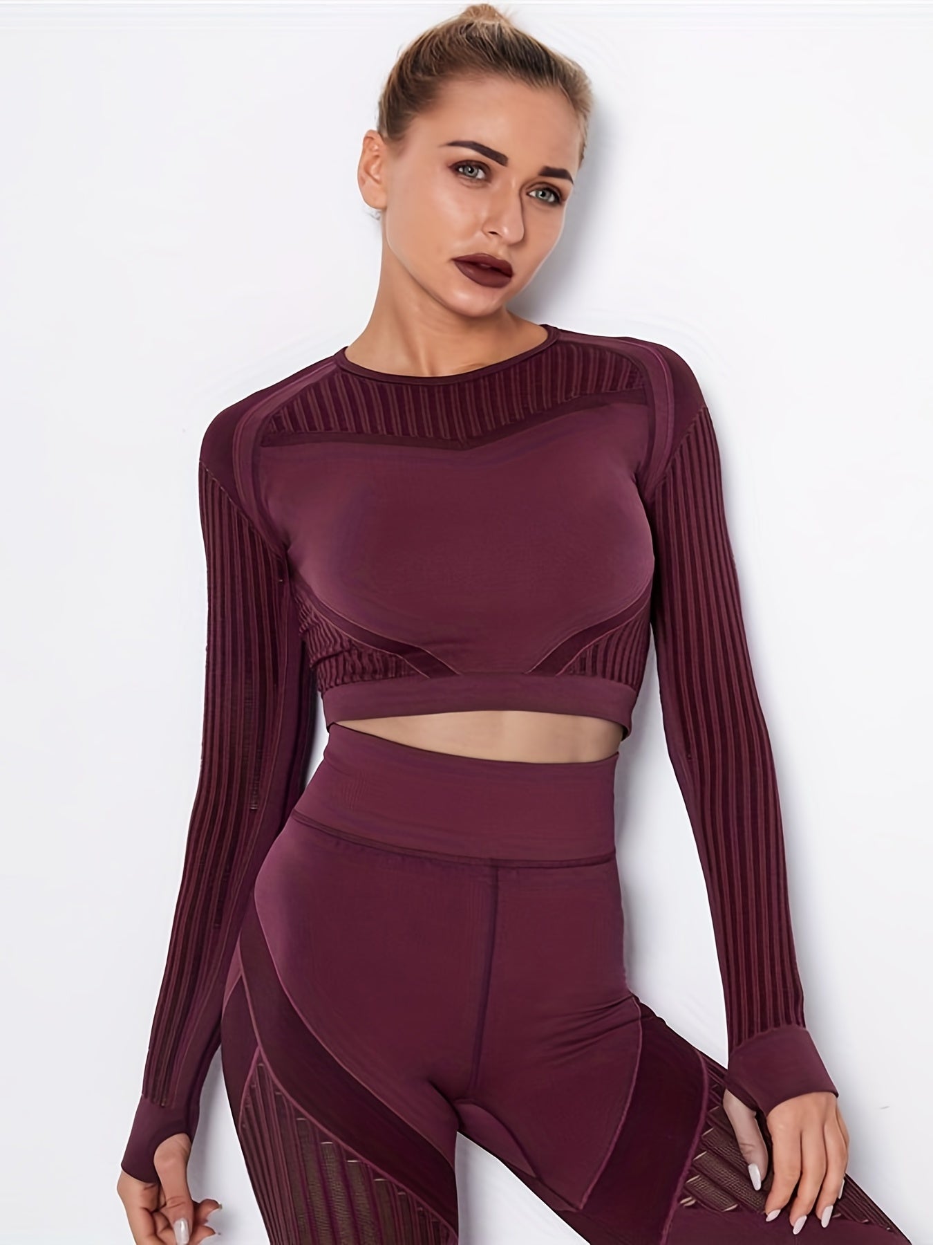 Mesh Long Sleeve Yoga T Shirt with Thumb Hole