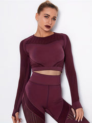 Mesh Long Sleeve Yoga T Shirt with Thumb Hole