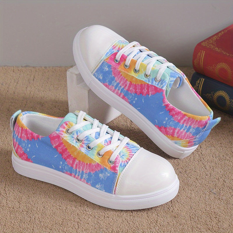 Women's Tie Dye Canvas Shoes Lace Up Low Top Sneakers Lightweight