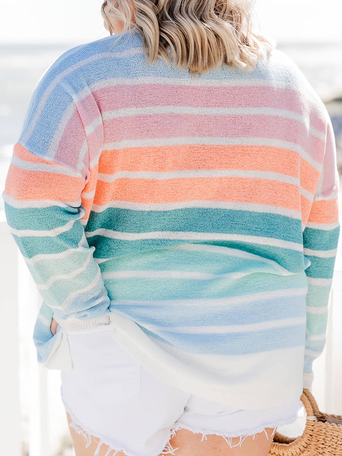Colorblock Stripe Print Round Neck Sweater