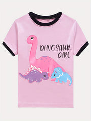 Toddler Girls Dino Pajama Set - T Shirt Top & Polka Dot Shorts