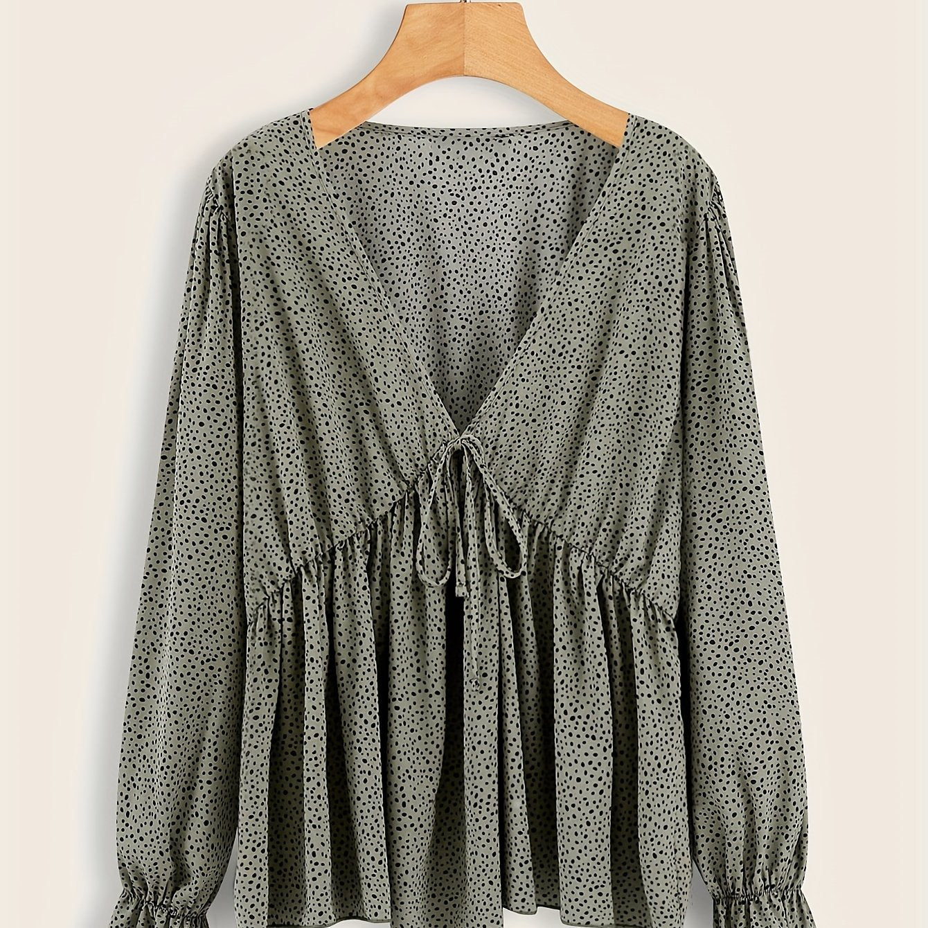 Dot Print Lantern Sleeve Blouse