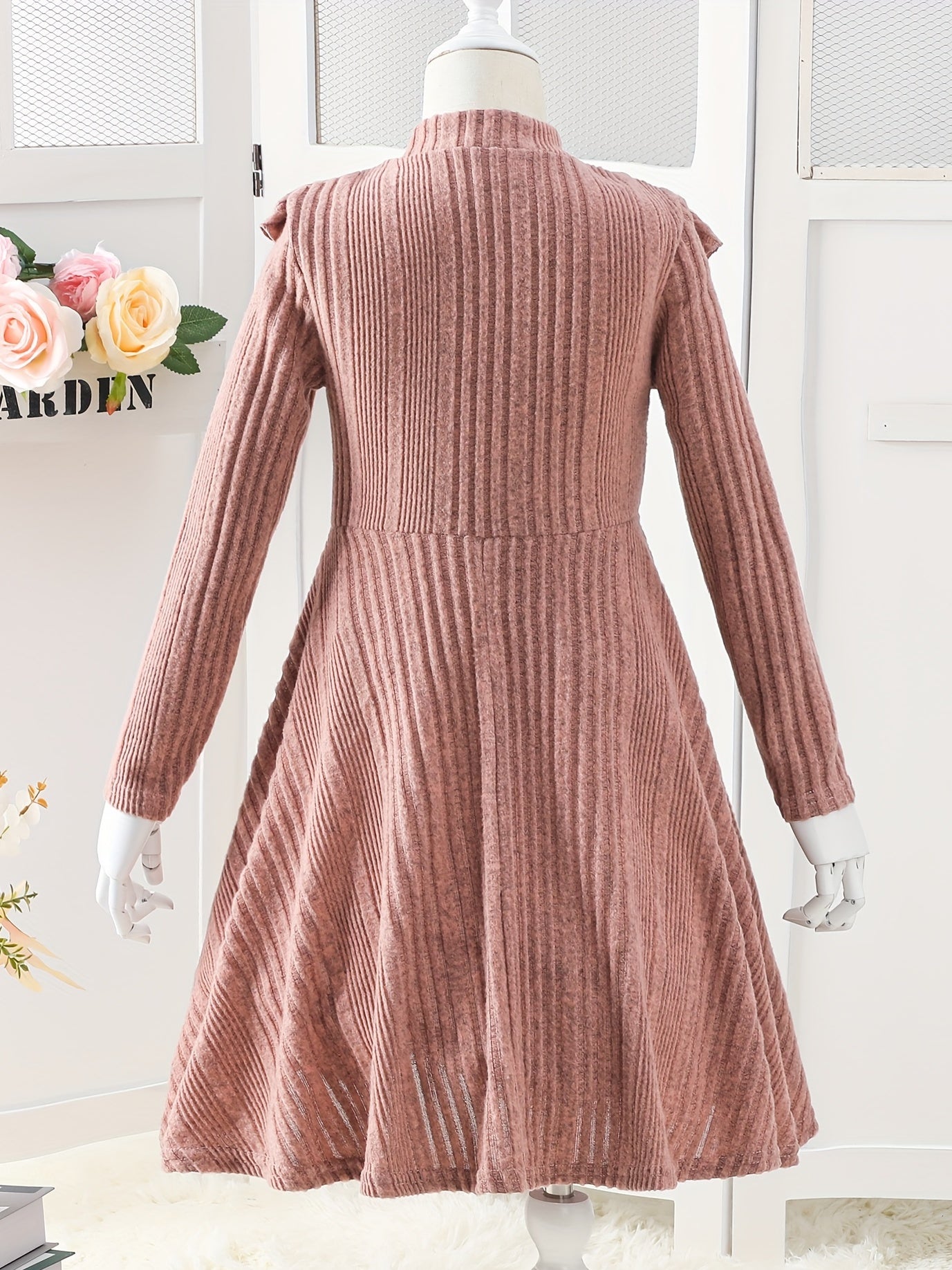 Girls Ruffle Trim Sweater Dress for Autumn Winter
