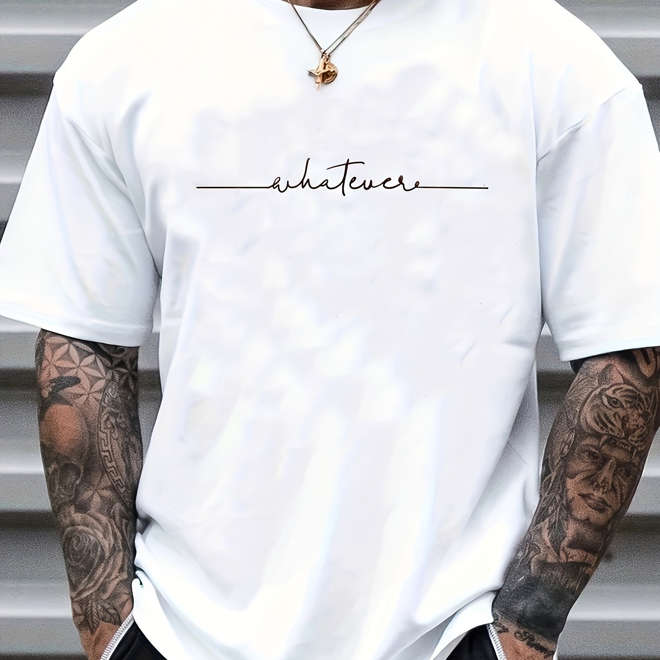 Men's Casual Letters Graphic Print Crew Neck T-shirts Top Tees