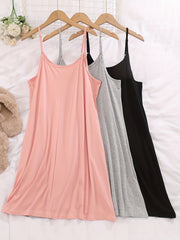 Plus Size Cami Sleep Dress 3-Pack, Round Neck Nightdress Set