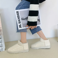 Faux Leather Round Toe Snow Boots Fur Fleece Lined Thermal Plush Ankle Boots