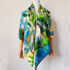 Colorful Print Silky Scarf 129 Satin Shawl Mature Sunscreen