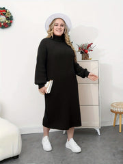 Turtleneck Lantern Sleeve Maxi Sweater Dress
