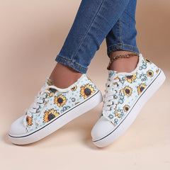 Sunflower Print Canvas Lace Up Sneakers Women