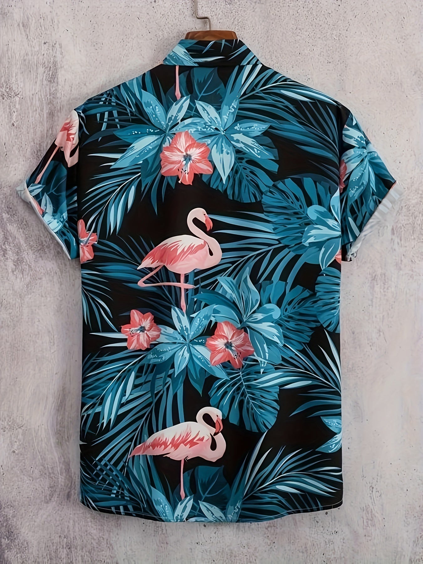 Flamingo Print Men s Casual Short Sleeve Hawaiian Shirt