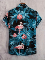 Flamingo Print Men s Casual Short Sleeve Hawaiian Shirt