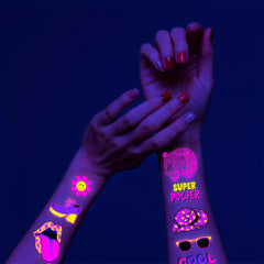 Fluorescent Pink Temporary Tattoo Stickers - UV Waterproof Glow Tattoos