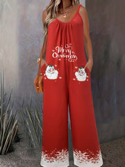 Christmas Jumpsuit Women's Wide Leg Cami Jumpsuit With Pockets