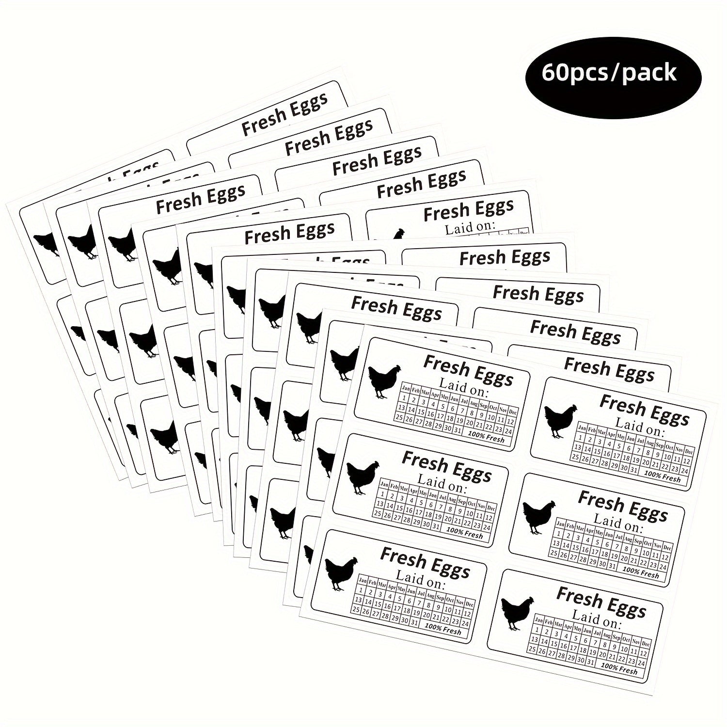 60pcs Fresh Farm Egg Time Sticker Carton Label Self-adhesive for Supermarket