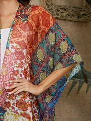 Boho Cover Up Women's Plus Floral Print Bat Sleeve Open Front