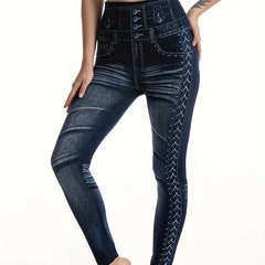 Denim Print Yoga Leggings Jeans Sports Running Tight Pants