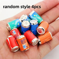 4pcs Metal Soda Cans 1:12 Scale Dollhouse & Bar Accessories - Vibrant Colors