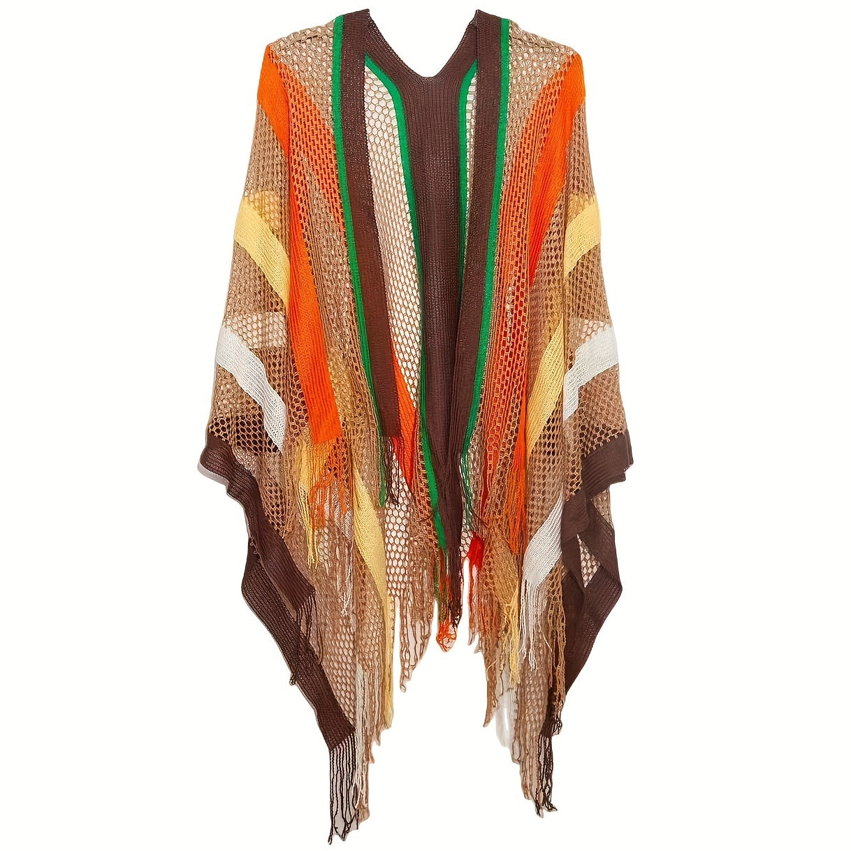 Striped Tassel Shawl Vintage Knitted Cardigan For Women