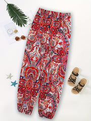 Ethnic Print Boho Elastic Waist Long Pants Women's Clothing