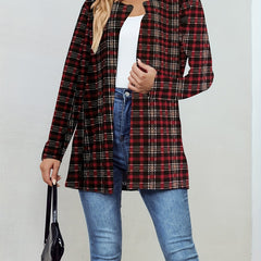 Plaid Print Open Front Jacket Long Sleeve Outerwear