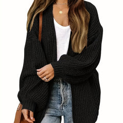 Solid Knit Cardigan Open Front Long Sleeve Sweater Women's Clothing