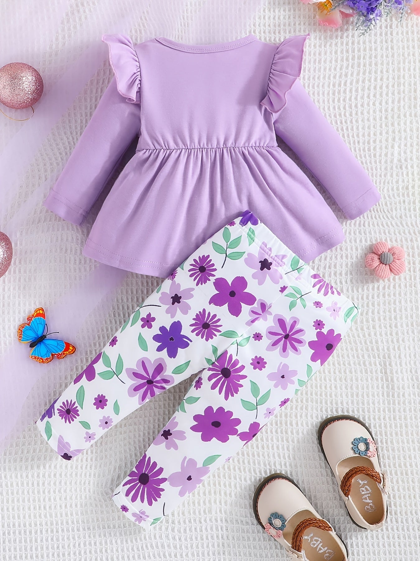 Baby Girls Bow Romper Butterfly Print Pants 2pcs Set