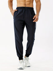 Men's Letter Print Joggers Zipper Pockets Athletic Sweatpants
