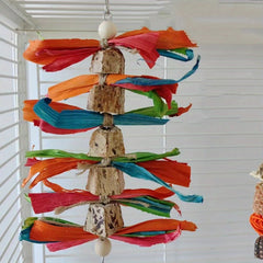 Colorful Wooden Hanging Bird Chew Toys Rattan Ball Wood Beads