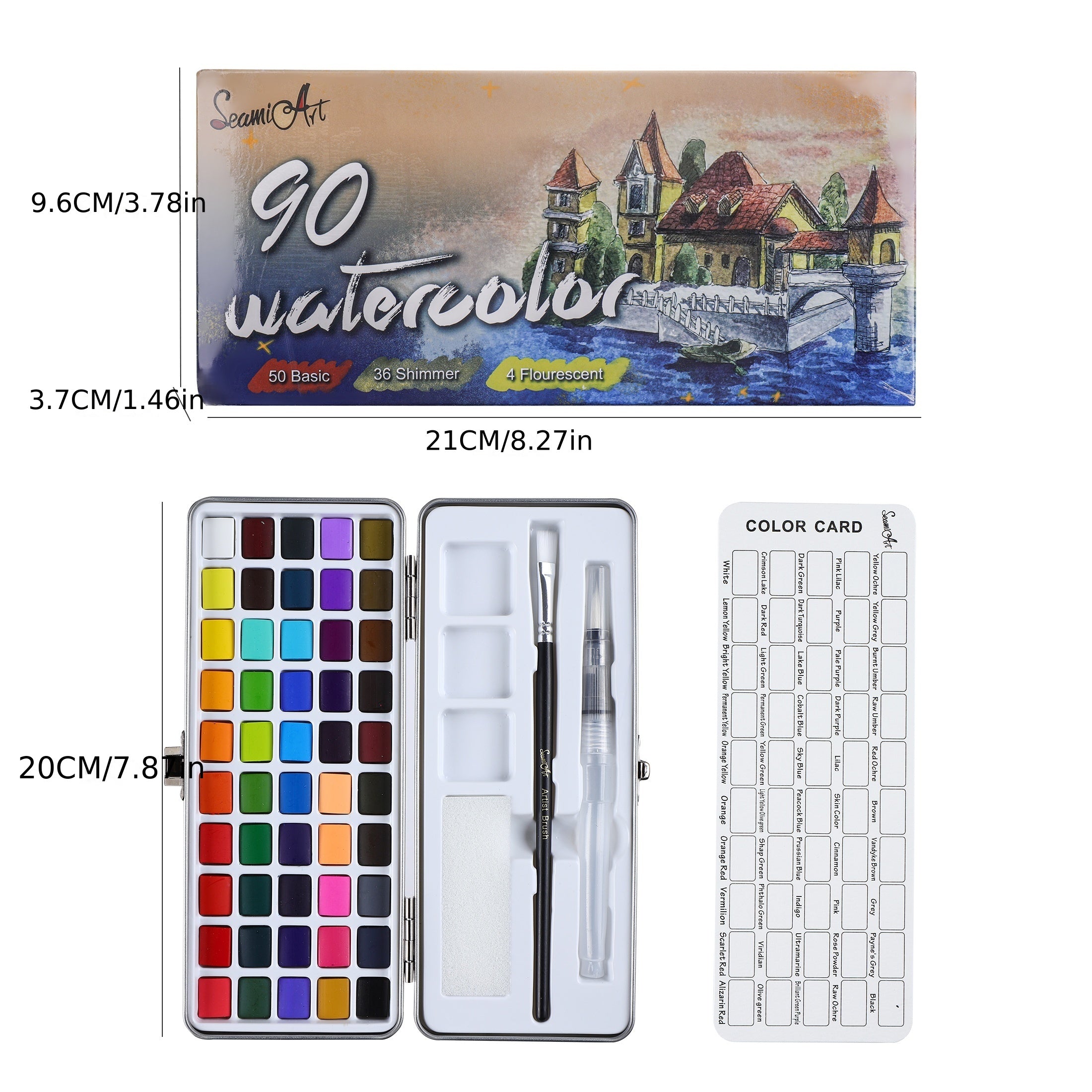50 90 Colors Watercolor Paint Set Metal Box Pigments Watercolor Paper Supplies