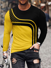 Men's Block Long Sleeve T shirt Casual Tees For Summer