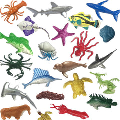 24pcs Sea Animal Toys Set Mini Ocean Figures Sea Lion Shark Turtle Seahorse Whal