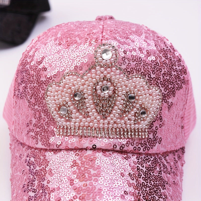 Kids Sequins Crown Princess Baseball Cap Mesh Breathable Sun Protection Hat