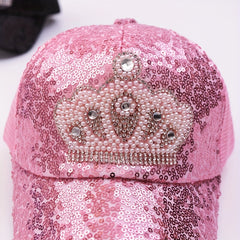 Kids Sequins Crown Princess Baseball Cap Mesh Breathable Sun Protection Hat