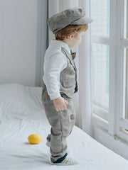 Baby Boys Gentleman Outfits Long Sleeve Romper Plaid Pant Cap Bodysuit Set