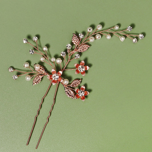 Bridal Hair Pins Flower Bride Headpieces Faux Pearls Hair Clips Crystal Wedding